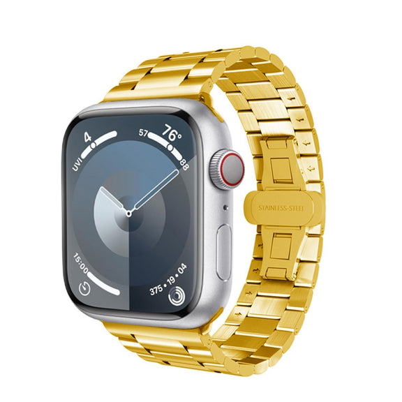For Apple Watch Series 4 40mm Three-bead Butterfly Buckle Metal Watch Band(Gold)