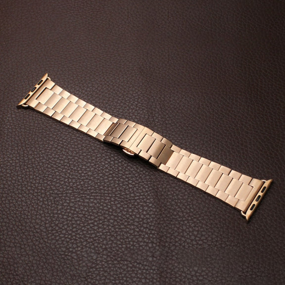 For Apple Watch 38mm Three-bead Butterfly Buckle Metal Watch Band(Rose Gold)