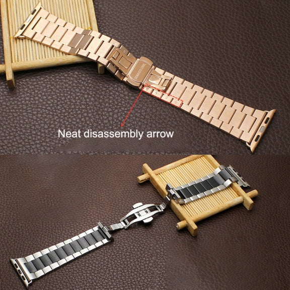For Apple Watch SE 40mm Three-bead Butterfly Buckle Metal Watch Band(Silver Black)