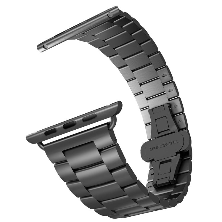 For Apple Watch Series 2 42mm Three-bead Butterfly Buckle Metal Watch Band(Gold)