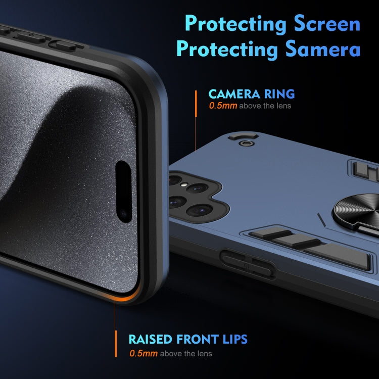 For Samsung Galaxy S23 Ultra 5G Shockproof Metal Ring Holder Phone Case(Blue)