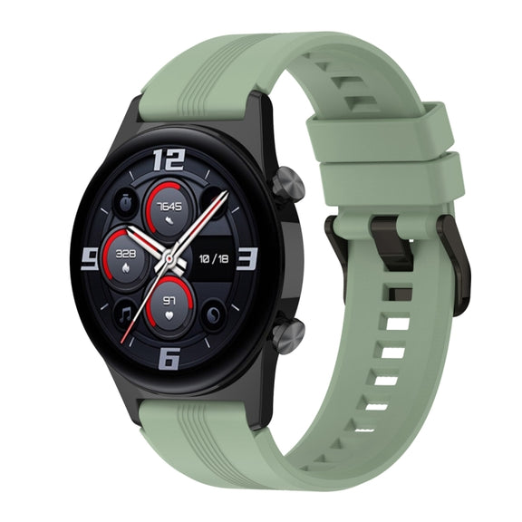 For Honor Watch GS 4 Striped Stainless Steel Buckle Silicone Watch Band(Green)
