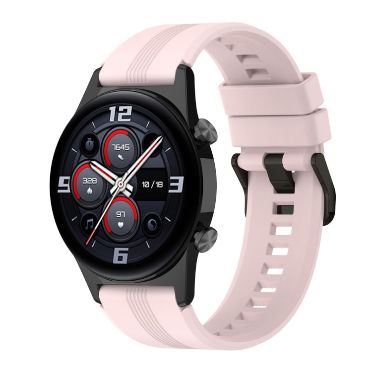 For Honor Watch GS 4 Striped Stainless Steel Buckle Silicone Watch Band(Light Pink)