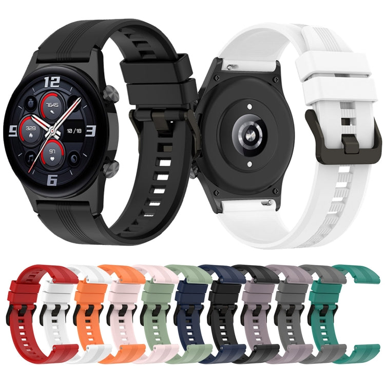 For Honor Watch GS 4 Striped Stainless Steel Buckle Silicone Watch Band(White)