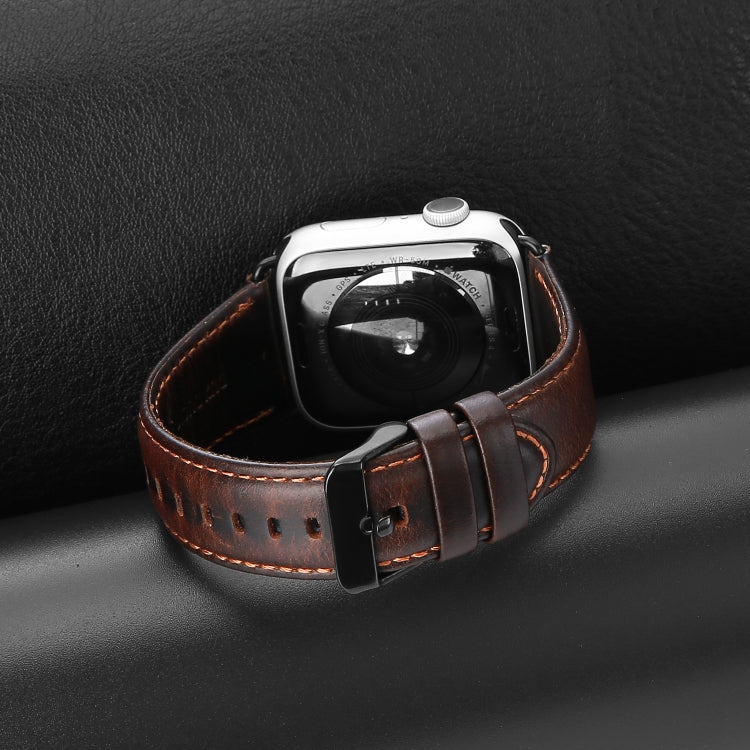For Apple Watch Series 9 45mm DUX DUCIS Business Genuine Leather Watch Strap(Coffee)