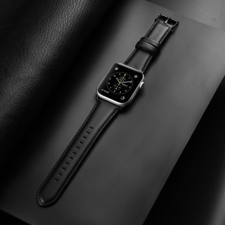 For Apple Watch Series 9 41mm DUX DUCIS Business Genuine Leather Watch Strap(Black)