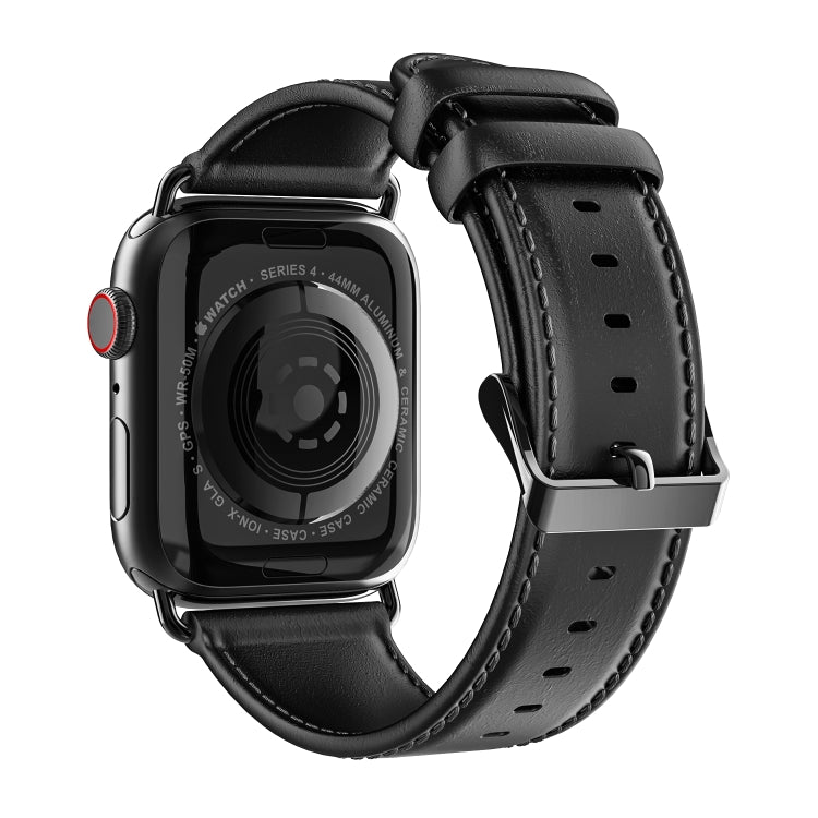 For Apple Watch Series 9 41mm DUX DUCIS Business Genuine Leather Watch Strap(Black)