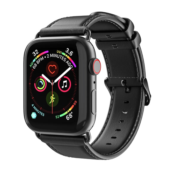 For Apple Watch Series 8 45mm DUX DUCIS Business Genuine Leather Watch Strap(Black)