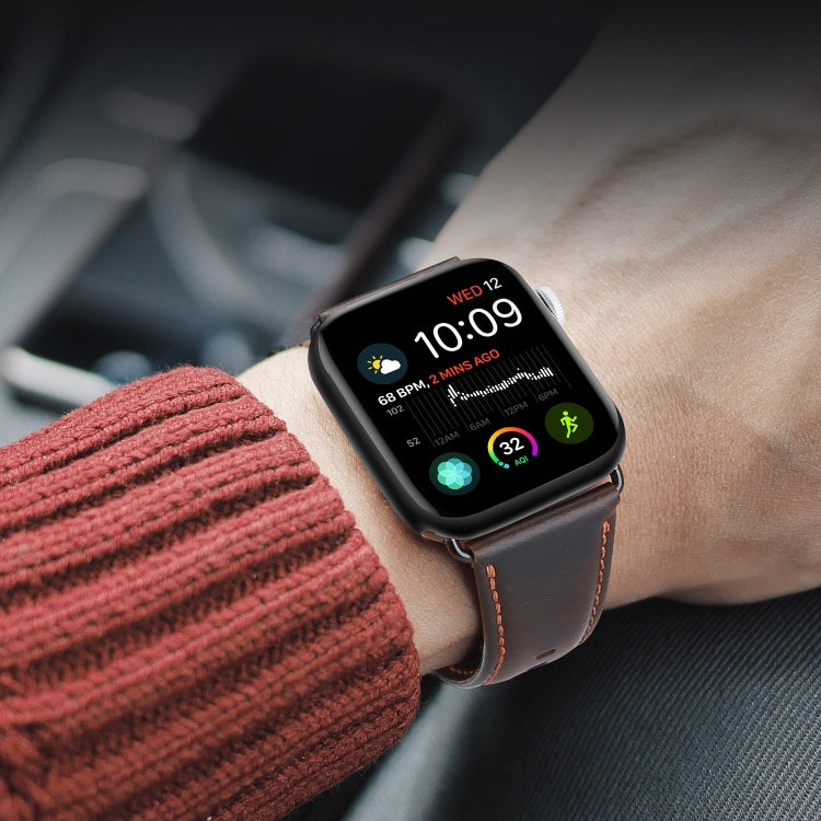 For Apple Watch Series 7 41mm DUX DUCIS Business Genuine Leather Watch Strap(Coffee)