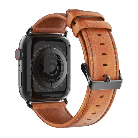 For Apple Watch Series 7 41mm DUX DUCIS Business Genuine Leather Watch Strap(Khaki)