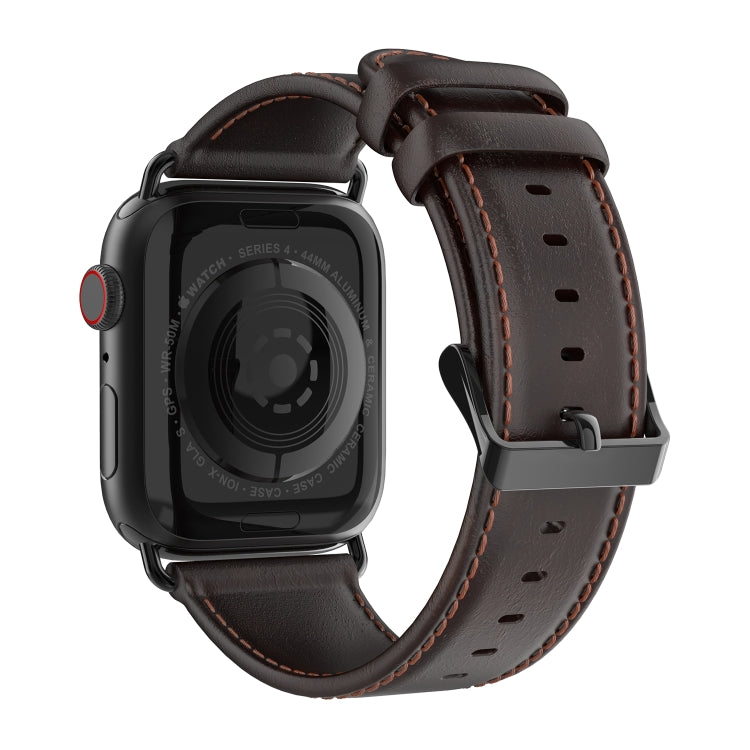 For Apple Watch SE 40mm DUX DUCIS Business Genuine Leather Watch Strap(Coffee)