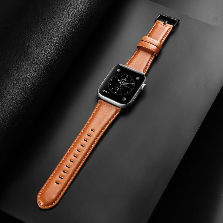 For Apple Watch SE 40mm DUX DUCIS Business Genuine Leather Watch Strap(Khaki)
