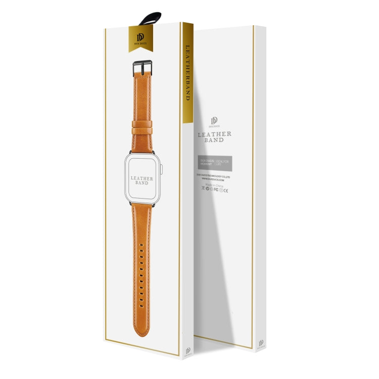 For Apple Watch SE 40mm DUX DUCIS Business Genuine Leather Watch Strap(Khaki)