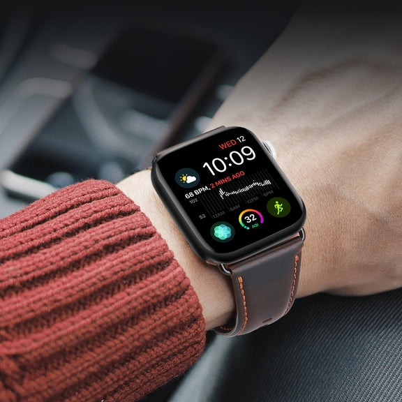 For Apple Watch SE 44mm DUX DUCIS Business Genuine Leather Watch Strap(Coffee)