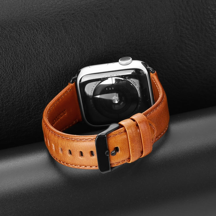 For Apple Watch Series 5 44mm DUX DUCIS Business Genuine Leather Watch Strap(Khaki)