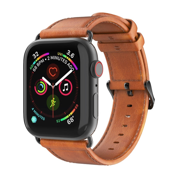 For Apple Watch Series 5 40mm DUX DUCIS Business Genuine Leather Watch Strap(Khaki)