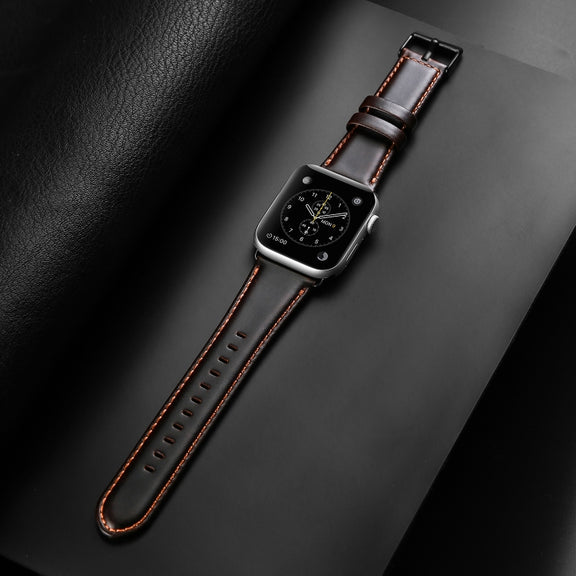 For Apple Watch Series 4 40mm DUX DUCIS Business Genuine Leather Watch Strap(Coffee)