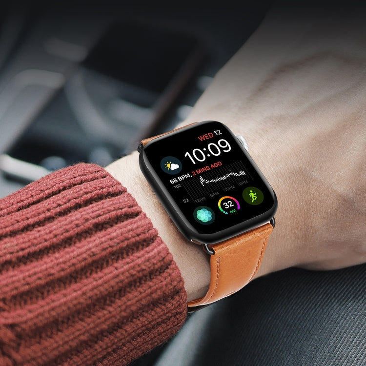 For Apple Watch Series 10 42mm DUX DUCIS Business Genuine Leather Watch Strap(Khaki)