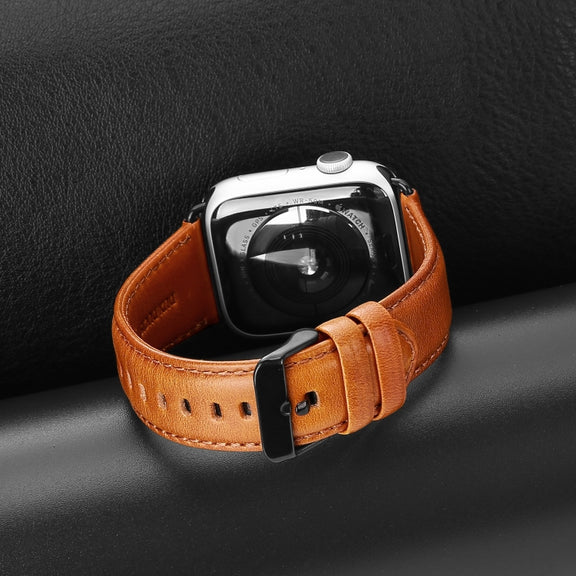 For Apple Watch Series 10 46mm DUX DUCIS Business Genuine Leather Watch Strap(Khaki)