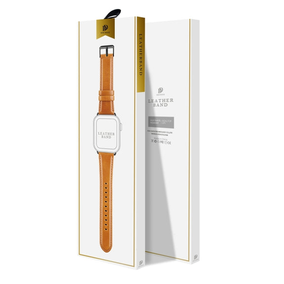For Apple Watch Series 10 46mm DUX DUCIS Business Genuine Leather Watch Strap(Khaki)