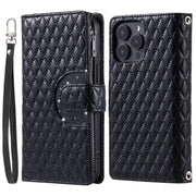 For iPhone 16 Pro Max Glitter Lattice Zipper Wallet Leather Phone Case(Black)