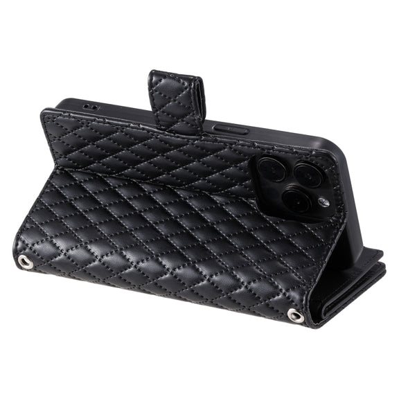 For iPhone 16 Pro Max Glitter Lattice Zipper Wallet Leather Phone Case(Black)