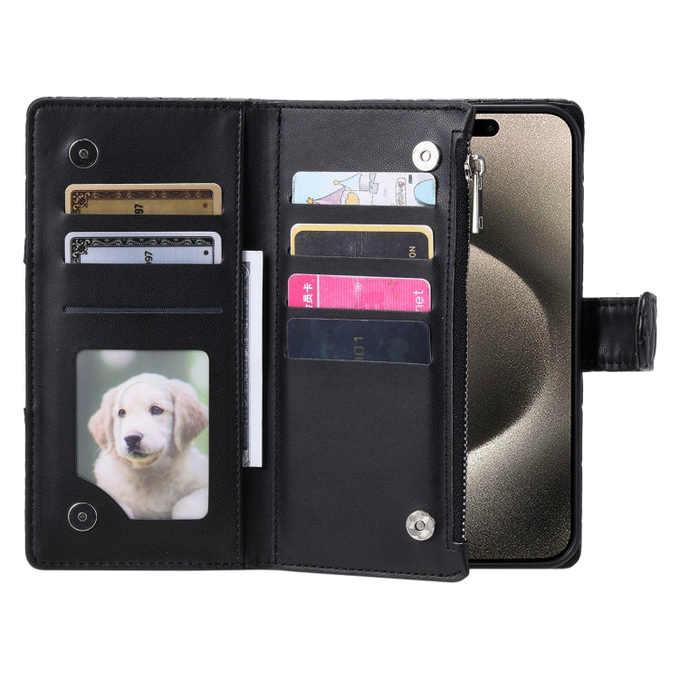 For iPhone 16 Pro Glitter Lattice Zipper Wallet Leather Phone Case(Black)
