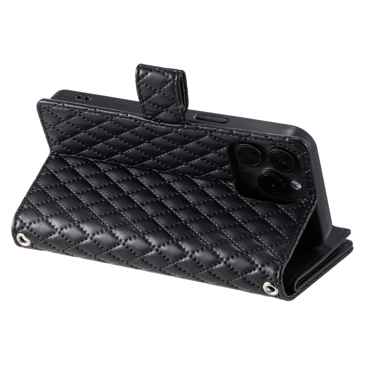 For iPhone 16 Pro Glitter Lattice Zipper Wallet Leather Phone Case(Black)