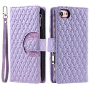 For iPhone 16e Glitter Lattice Zipper Wallet Leather Phone Case(Purple)