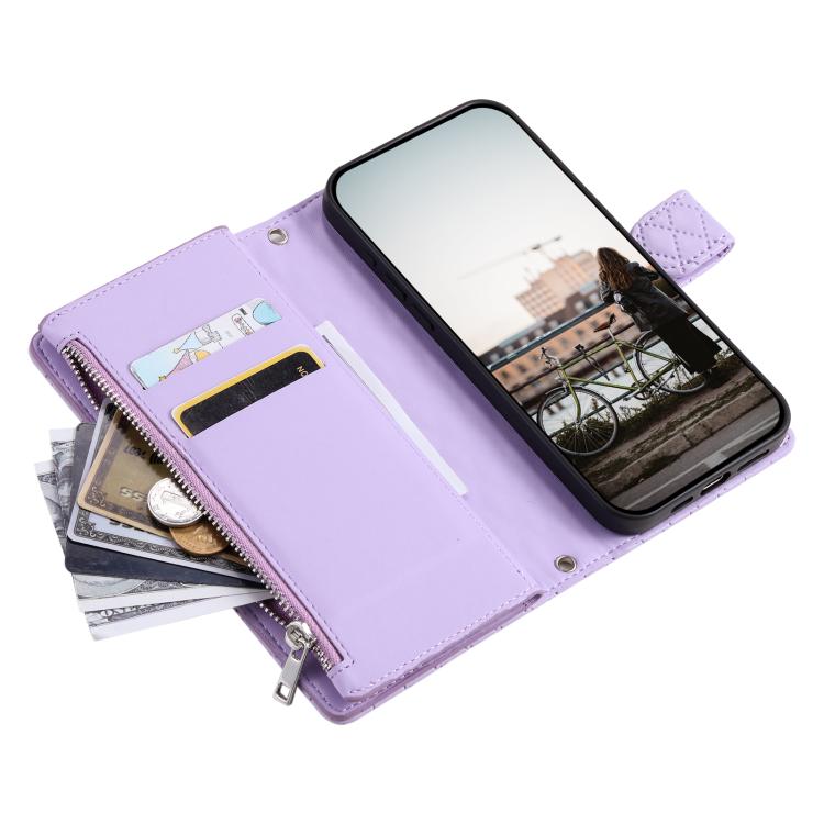 For iPhone 16e Glitter Lattice Zipper Wallet Leather Phone Case(Purple)