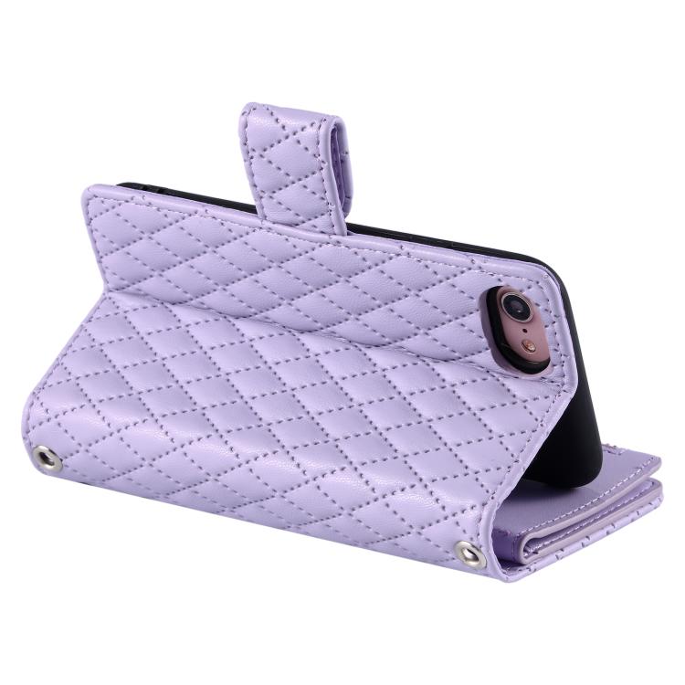 For iPhone 16e Glitter Lattice Zipper Wallet Leather Phone Case(Purple)