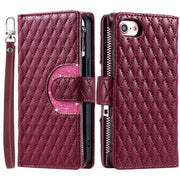 For iPhone 16e Glitter Lattice Zipper Wallet Leather Phone Case(Wine Red)