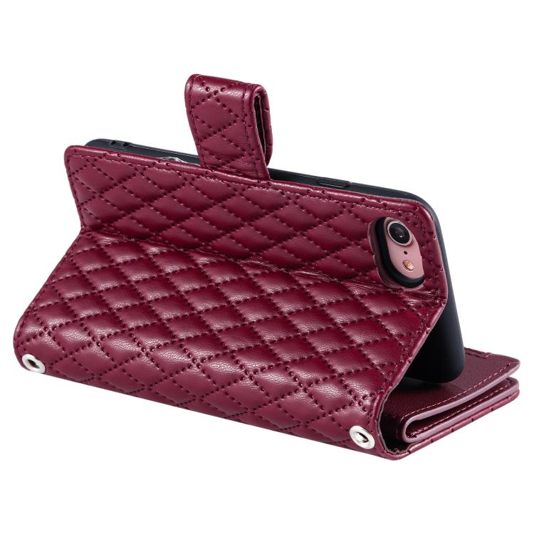 For iPhone 16e Glitter Lattice Zipper Wallet Leather Phone Case(Wine Red)