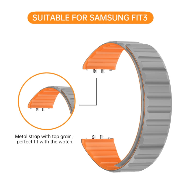For Samsung Galaxy Fit 3 Two Color Magnetic Silicone Watch Band(Grey Orange)