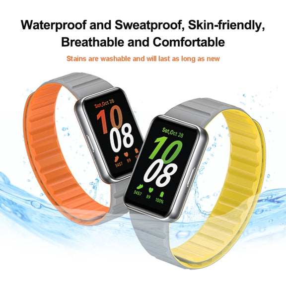 For Samsung Galaxy Fit 3 Two Color Magnetic Silicone Watch Band(Grey Orange)