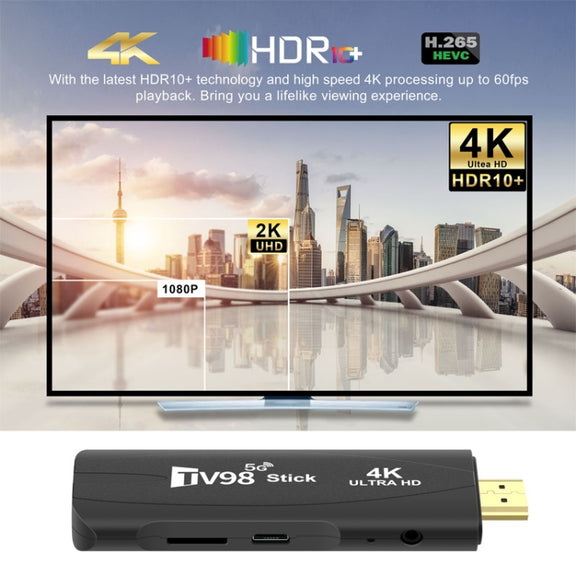TV98 Rockchip 3228A Quad Core 4K HD Bluetooth Android TV Stick, RAM:2GB+16GB(UK Plug)