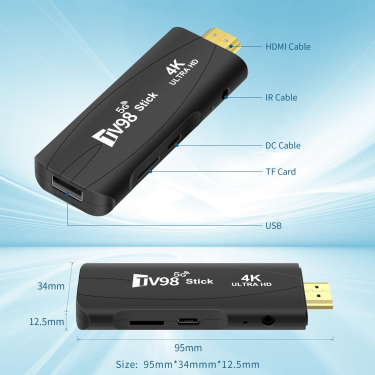 TV98 Rockchip 3228A Quad Core 4K HD Bluetooth Android TV Stick, RAM:4GB+32GB(US Plug)