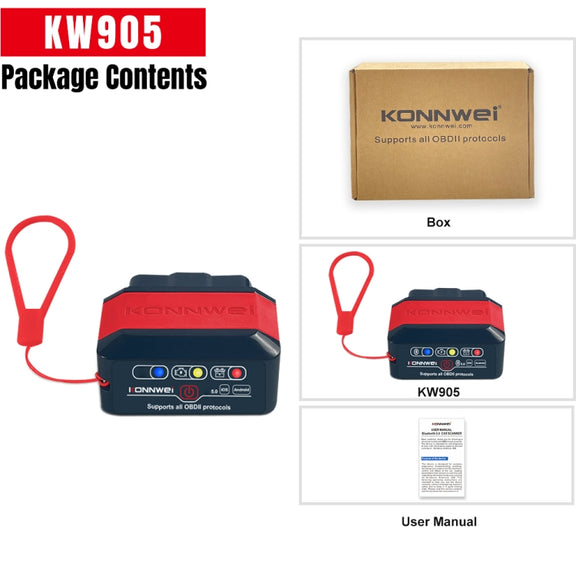 KONNWEI KW905 Bluetooth 5.0 Car OBD2 Scanner Support Android & iOS(Black Red)