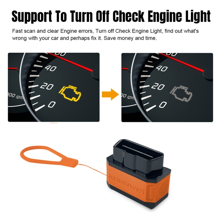 KONNWEI KW906 Bluetooth 5.0 Car OBD2 Scanner Support Android & iOS(Black Orange)