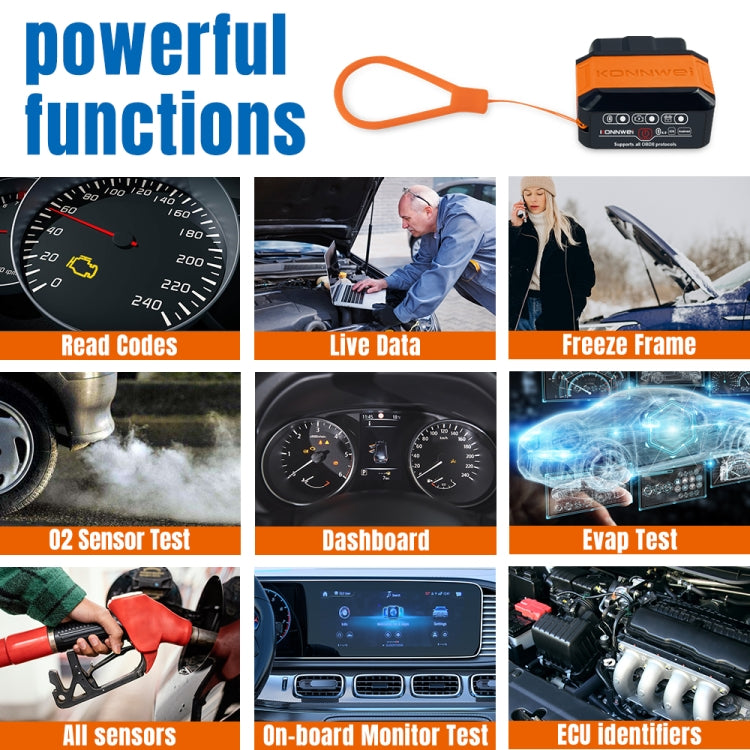 KONNWEI KW906 Bluetooth 5.0 Car OBD2 Scanner Support Android & iOS(Black)
