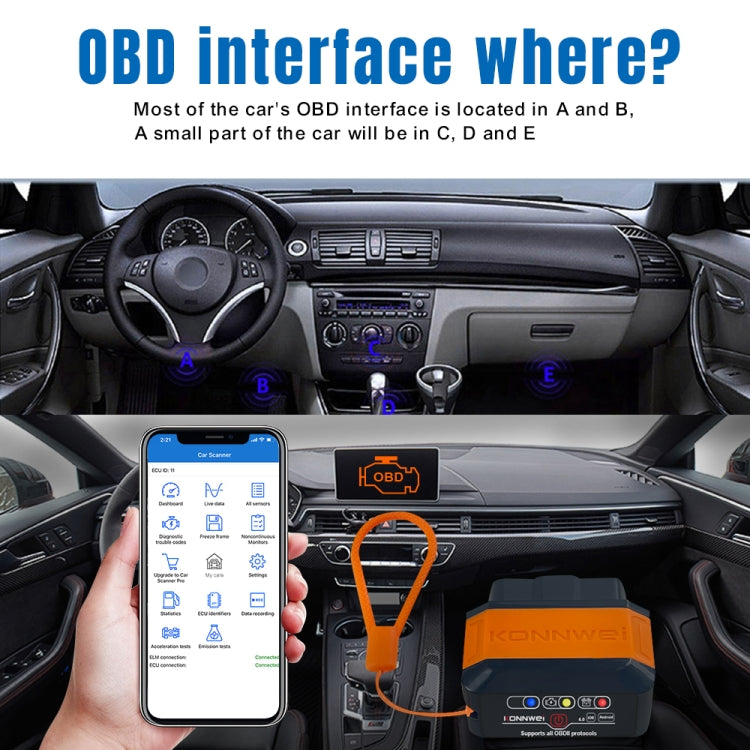 KONNWEI KW906 Bluetooth 5.0 Car OBD2 Scanner Support Android & iOS(Black Red)