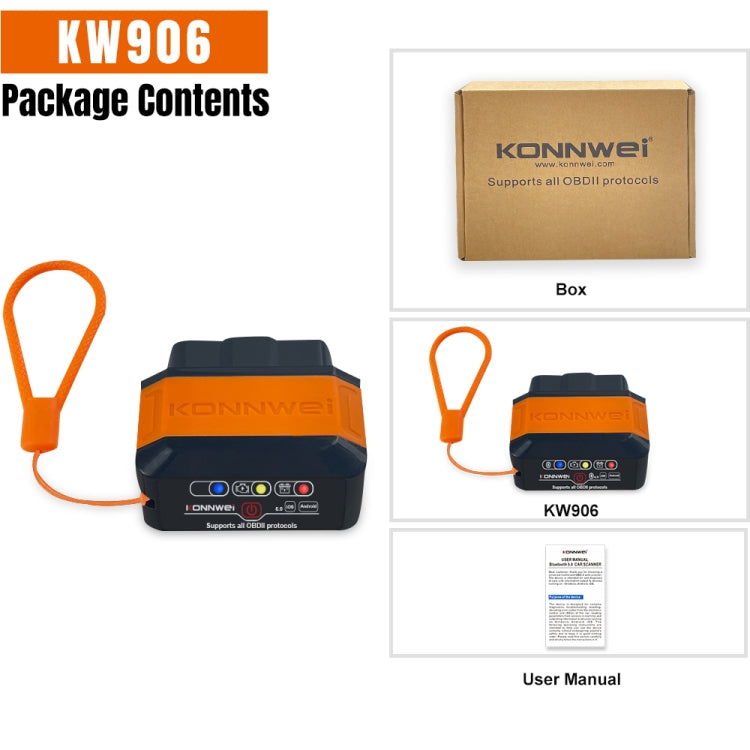 KONNWEI KW906 Bluetooth 5.0 Car OBD2 Scanner Support Android & iOS(Black Orange)