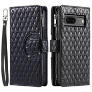 For Google Pixel 7 5G Glitter Lattice Zipper Wallet Leather Phone Case(Black)