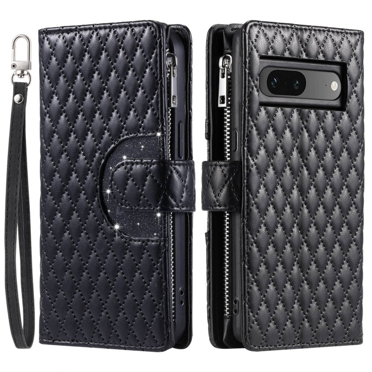 For Google Pixel 7 5G Glitter Lattice Zipper Wallet Leather Phone Case(Black)