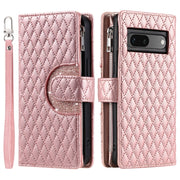 For Google Pixel 7 5G Glitter Lattice Zipper Wallet Leather Phone Case(Rose Gold)