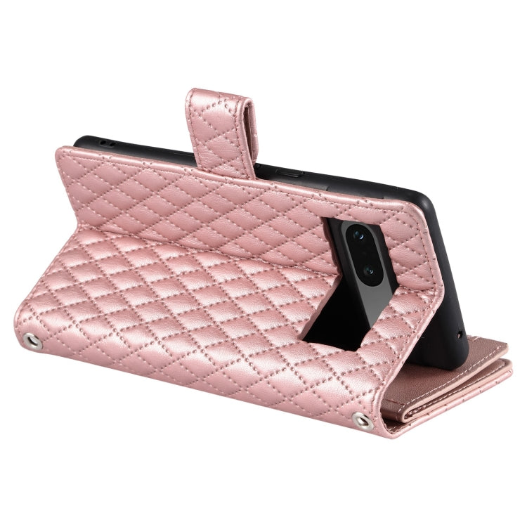 For Google Pixel 7 5G Glitter Lattice Zipper Wallet Leather Phone Case(Rose Gold)
