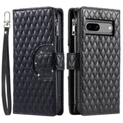 For Google Pixel 7a Glitter Lattice Zipper Wallet Leather Phone Case(Black)