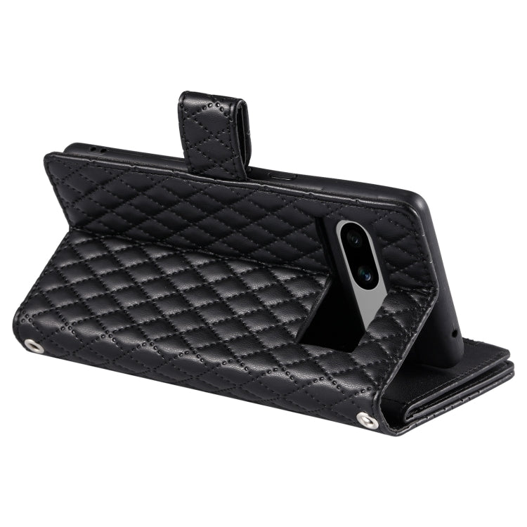 For Google Pixel 7a Glitter Lattice Zipper Wallet Leather Phone Case(Black)