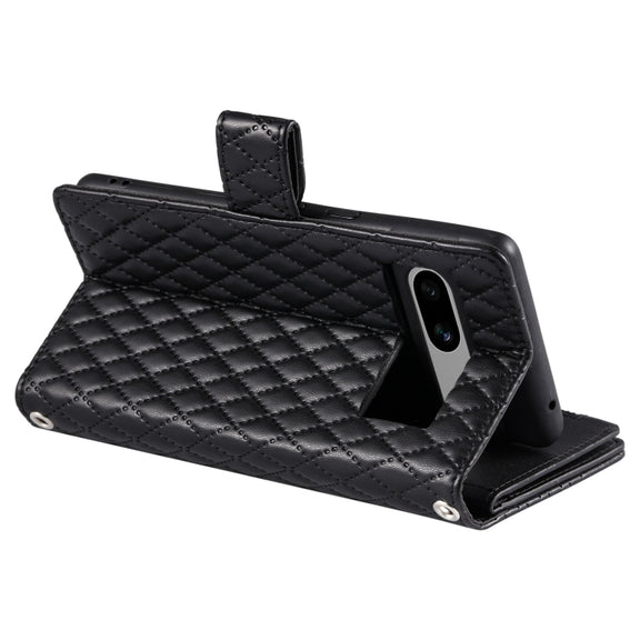 For Google Pixel 7a Glitter Lattice Zipper Wallet Leather Phone Case(Black)