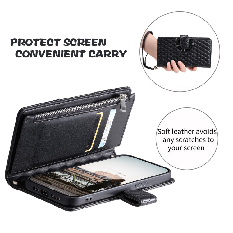 For Google Pixel 7a Glitter Lattice Zipper Wallet Leather Phone Case(Black)